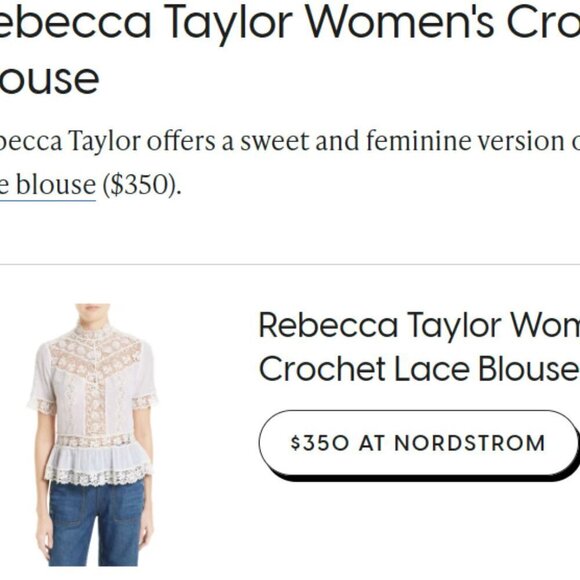 REBECCA TAYLOR CROCHET LACE EYELET PEPLUM TOP MOCK NECK & BUTTON PLACKET size 4 - Picture 11 of 11
